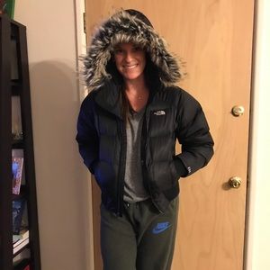 North face bomber with fur hood